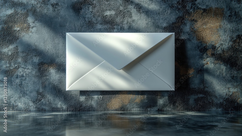 Poster white envelope resting on textured surface with shadows