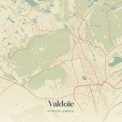 Retro map of Valdoie, Bourgogne-Franche-Comt�, France. Vintage street map.