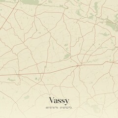 Retro map of Vassy, Normandie, France. Vintage street map.