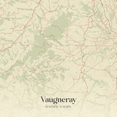 Retro map of Vaugneray, Auvergne-Rh�ne-Alpes, France. Vintage street map.