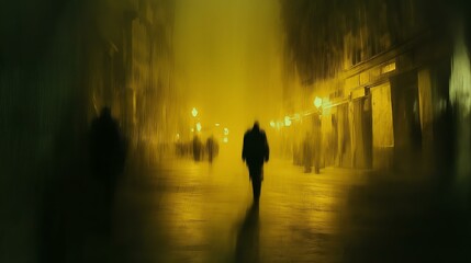 Abstract Image of Pedestrians on a Foggy Street