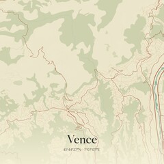 Fototapeta premium Retro map of Vence, Provence-Alpes-C�te d'Azur, France. Vintage street map.