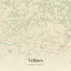Fototapeta premium Retro map of V�lines, Nouvelle-Aquitaine, France. Vintage street map.