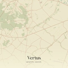 Retro map of Vertus, Grand Est, France. Vintage street map.