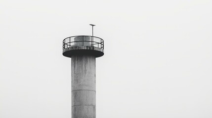 Monochrome Image of an Industrial Tower Against a Cloudy Sky