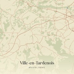 Retro map of Ville-en-Tardenois, Grand Est, France. Vintage street map.