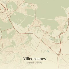 Retro map of Villecresnes, �le-de-France, France. Vintage street map.