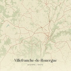 Obraz premium Retro map of Villefranche-de-Rouergue, Occitanie, France. Vintage street map.