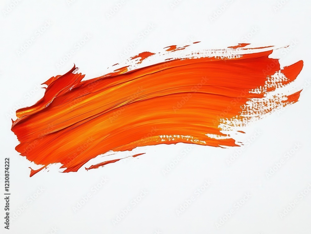 Poster dynamic orange acrylic brush stroke with textured edges and varying opacity, sweeping across pristin