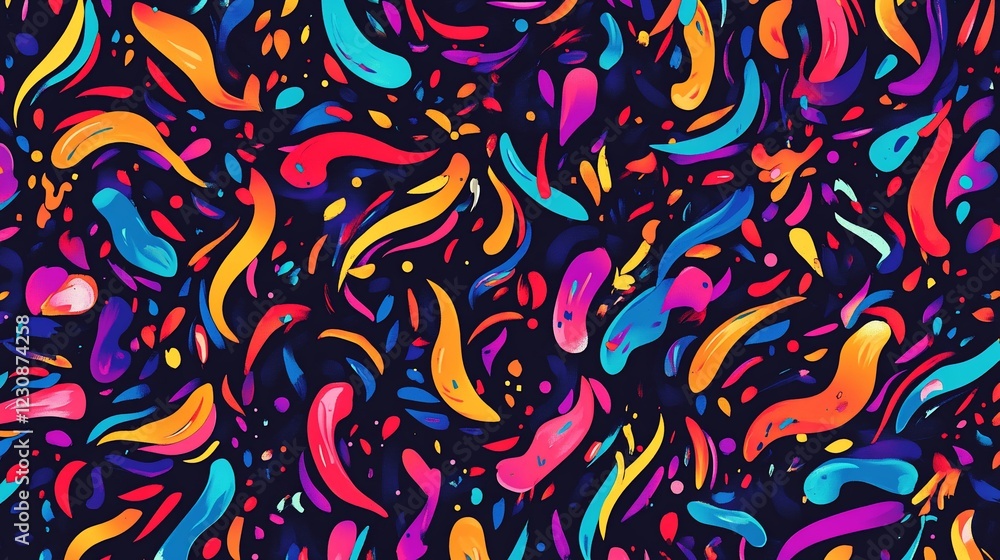 Poster colorful abstract shapes background with dynamic vibrant splatters and paint like strokes