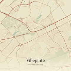 Retro map of Villepinte, �le-de-France, France. Vintage street map.