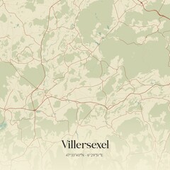 Retro map of Villersexel, Bourgogne-Franche-Comt�, France. Vintage street map.