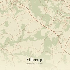 Retro map of Villerupt, Grand Est, France. Vintage street map.