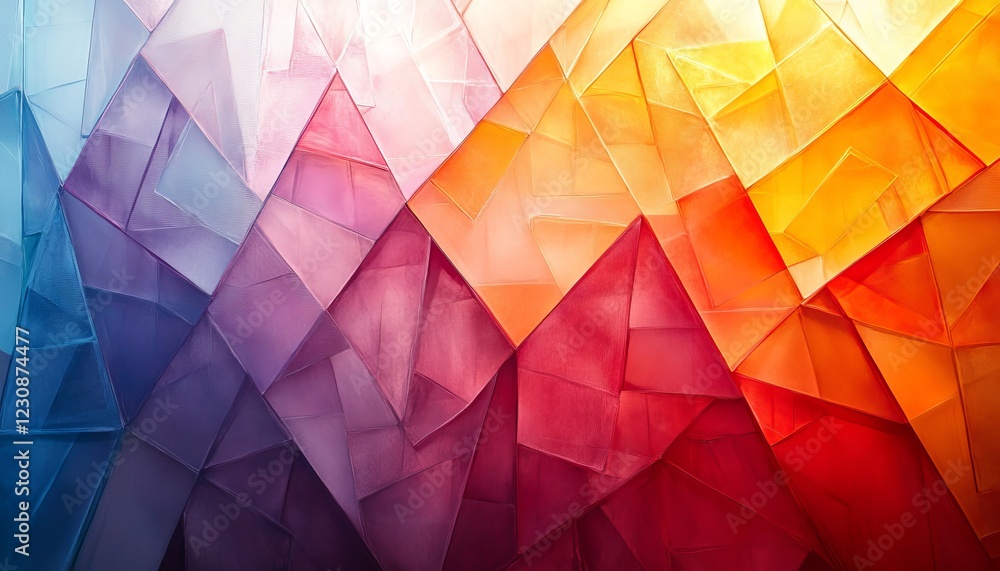 Poster abstract colorful geometric pattern with warm and cool tones, created with a painting technique.