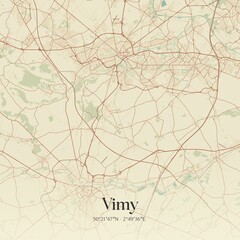 Retro map of Vimy, Hauts-de-France, France. Vintage street map.