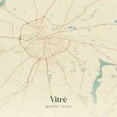 Retro map of Vitr�, Bretagne, France. Vintage street map.