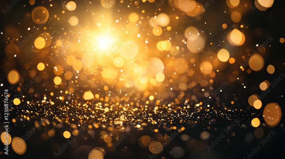Poster golden sparkling bokeh lights on a dark background creating a festive mood
