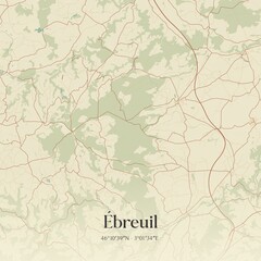 Retro map of �breuil, Auvergne-Rh�ne-Alpes, France. Vintage street map.