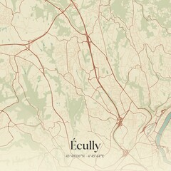 Obraz premium Retro map of �cully, Auvergne-Rh�ne-Alpes, France. Vintage street map.