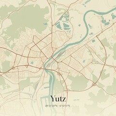 Retro map of Yutz, Grand Est, France. Vintage street map.