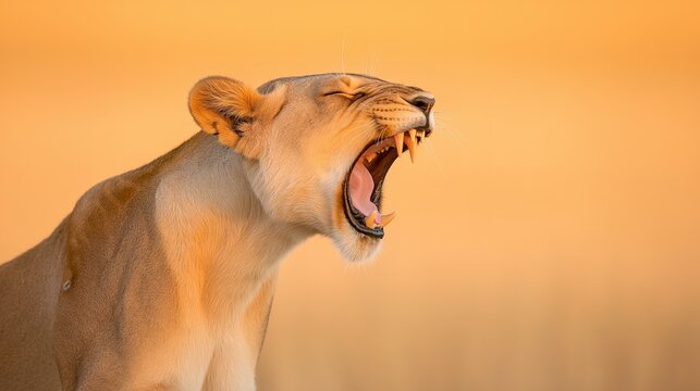 Lioness Roaring at Sunset, Wildlife Portrait in Profile - Powered by Adobe