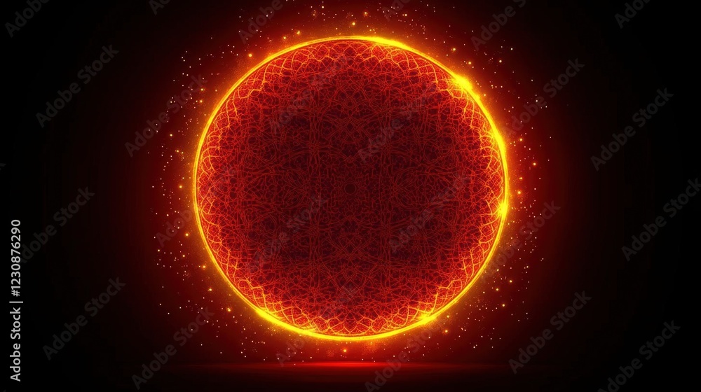 Poster Glowing Red Particle Sphere Abstract Background