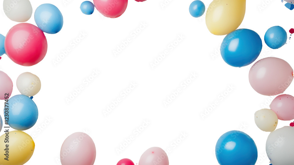 Poster colorful balloons floating with transparent background creating festive frame