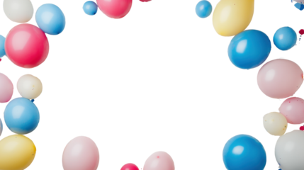 Colorful balloons floating with transparent background creating festive frame