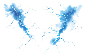 Obraz premium Blue Lightning Bolts Striking Down Isolated on a White Transparent Background for Creative Designs and Artwork