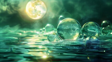 Abstract Water Droplets and Moonlit Surface