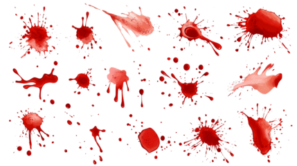 Blood Spatter Patterns in Diverse Shapes Isolated on a Transparent Background for Creative Designs