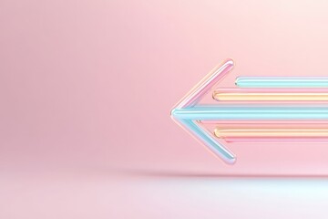 Pastel colored glass arrow pointing left on pink background