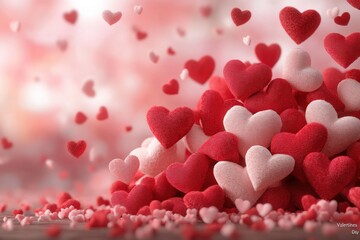 Fluffy hearts falling on a pile for valentine's day