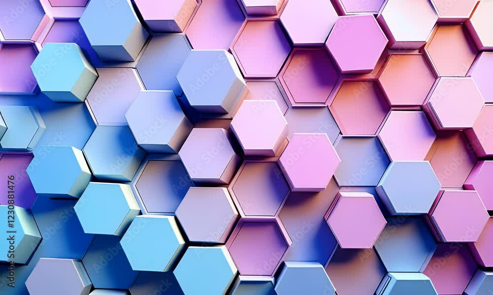 Poster Abstract Hexagon Pattern, 3D Render, Pastel Colors, Background Texture, Design Element