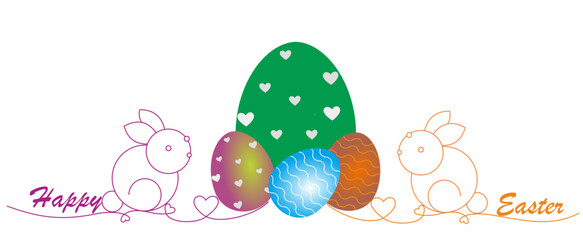 line art happy easter eggs and rabbit