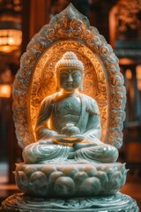 Fototapeta premium Illuminated Jade Buddha Temple Serenity
