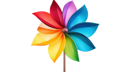 Colorful pinwheel rotating on transparent background