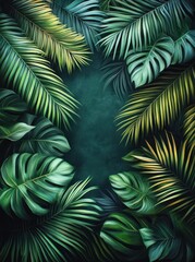 Tropical leaves frame, dark background, nature, summer, design, template,  website, social media
