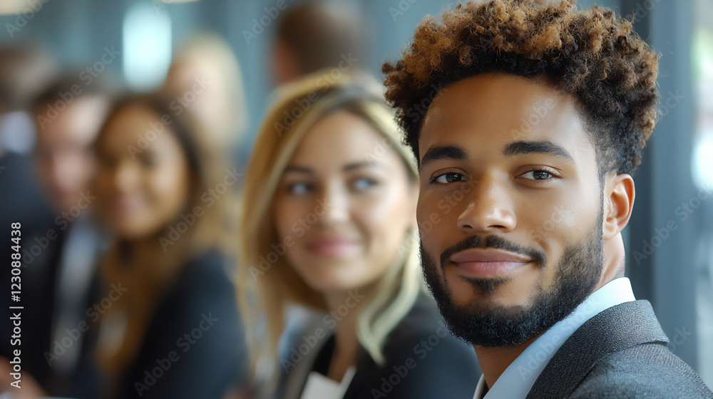 Poster diverse group of professionals networking at an event