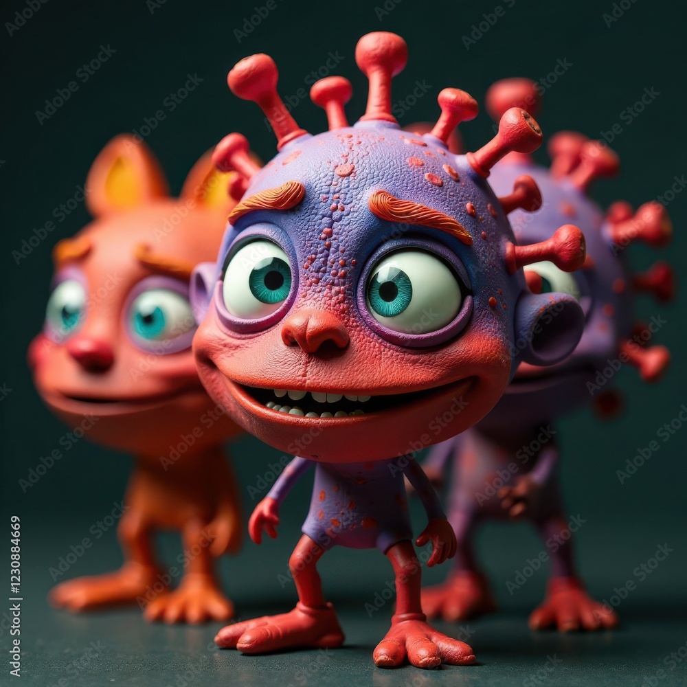 Aufkleber three vibrant cartoon characters display unique designs and expressive features in a lively arrangem