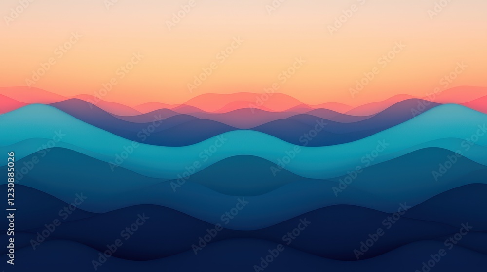 Poster serene abstract landscape with layers of soft colorful waves