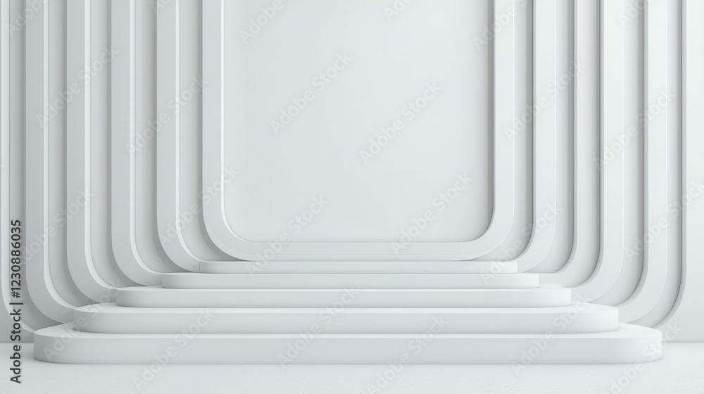 Poster modern minimalist white platform with curved lines and soft shadows