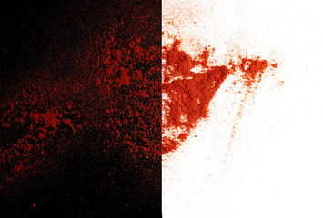 Pile of red paprika powder isolated on white and black, clipping	