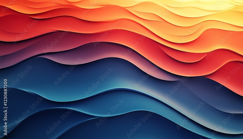 Poster abstract wavy background with gradient colors transitioning from deep blue to orange and yellow.