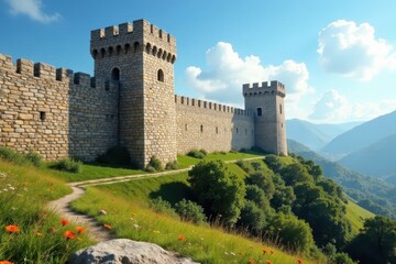 Ancient stone walls with watchtowers and battlements surrounding a sacred site, ancient, wall, jerusalem