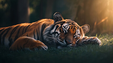 "Majestic Tiger and Cub Resting in Zoo Enclosure"