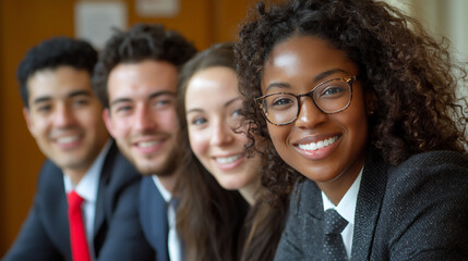  diverse professionals exchanging contact details and business ideas