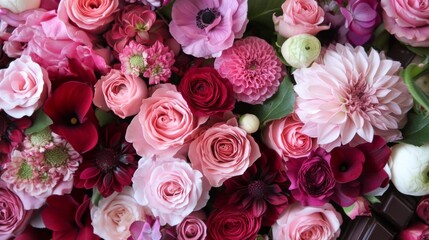 Pink and Red Flower Bouquet with Chocolate