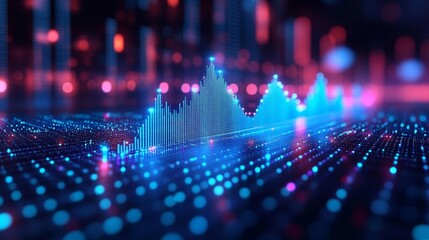 Futuristic Data Growth with Neon Lights and 3D Graphs. Generative AI