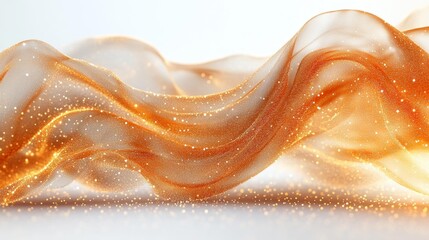 Obraz premium Abstract golden wave with sparkling dots on white isolated background. Generative AI